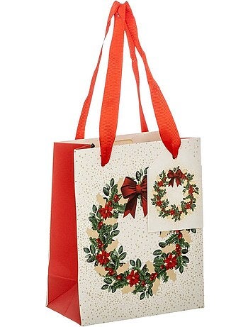 Sac cadeau imprimé couronne de noël dream taille mini rouge et blanc