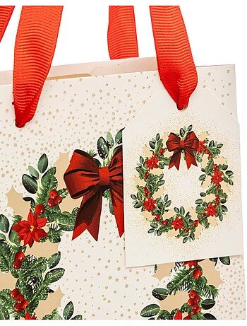 Sac cadeau imprimé couronne de noël dream taille mini rouge et blanc