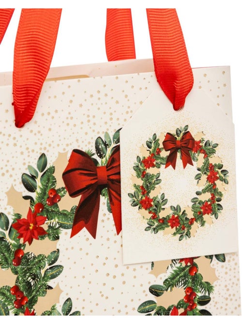 Sac cadeau imprimé couronne de noël dream taille mini rouge et blanc - Kiabi
