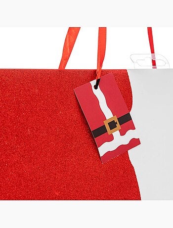 Sac cadeau imprimé grande taille tenue de père noël paillettes rouge