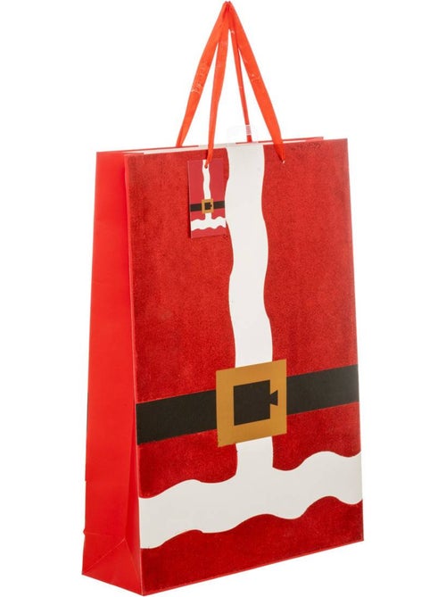 Sac cadeau imprimé grande taille tenue de père noël paillettes rouge - Kiabi