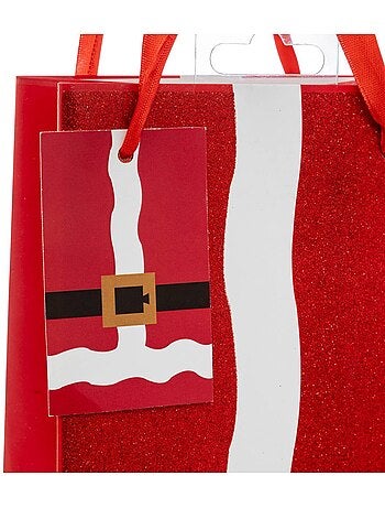 Sac cadeau imprimé taille bouteille tenue de père noël paillettes rouge
