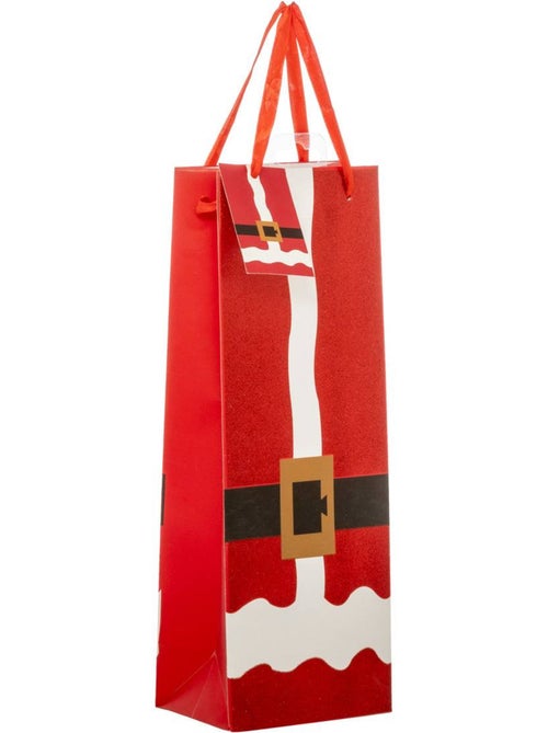Sac cadeau imprimé taille bouteille tenue de père noël paillettes rouge - Kiabi