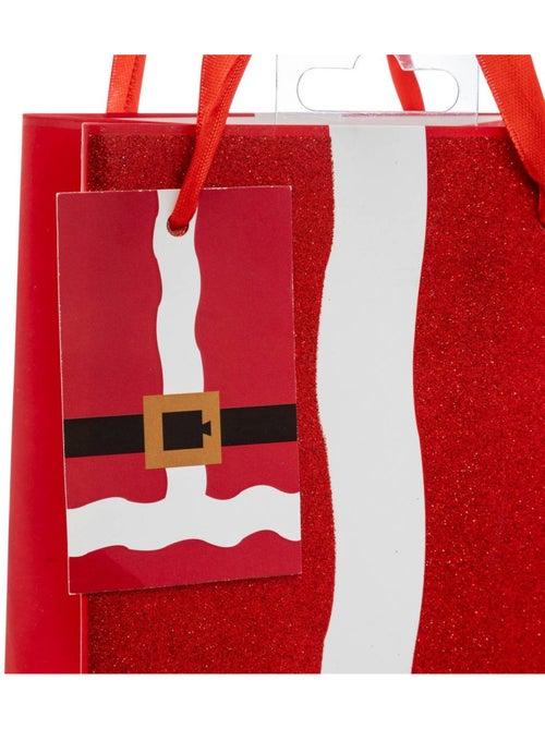 Sac cadeau imprimé taille bouteille tenue de père noël paillettes rouge - Kiabi