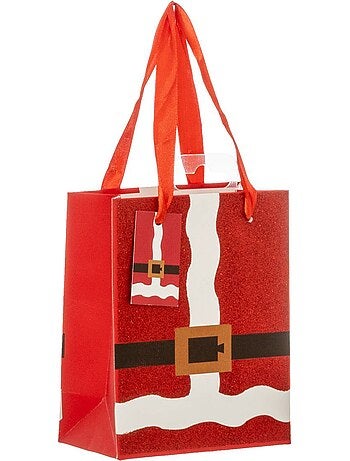 Sac cadeau imprimé taille mini tenue de père noël paillettes rouge