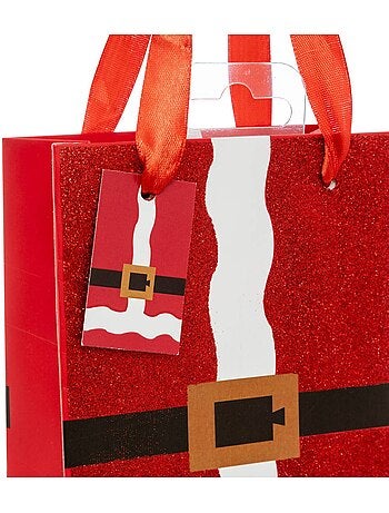 Sac cadeau imprimé taille mini tenue de père noël paillettes rouge