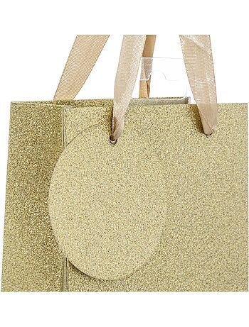 Sac cadeau paillettes taille bouteille doré