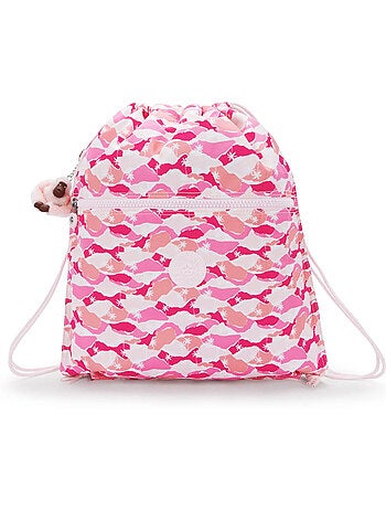 Sac de bain à dos à cordons Kipling Supertaboo 'Pink Palm' – Singe