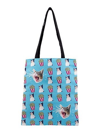Sac de Courses Shopping - Oh My Pop! Angry Cat - Turquoise - Taille Unique