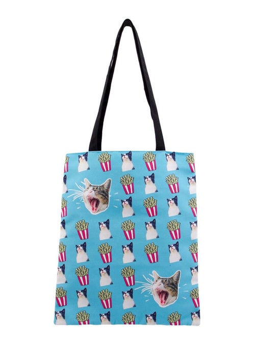 Sac de Courses Shopping - Oh My Pop! Angry Cat - Turquoise - Taille Unique - Kiabi