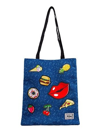 Sac de Courses Shopping - Oh My Pop! Patches - Bleu Foncé - Taille Unique