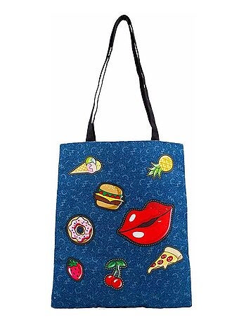 Sac de Courses Shopping - Oh My Pop! Patches - Bleu Foncé - Taille Unique