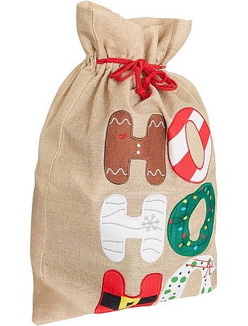 Sac de noël en jute motif ho ho ho