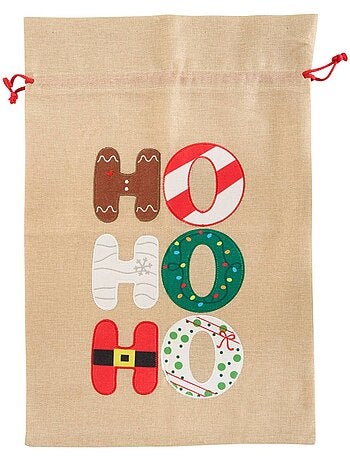 Sac de noël en jute motif ho ho ho