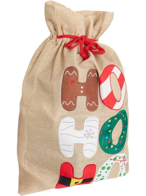 Sac de noël en jute motif ho ho ho - Kiabi