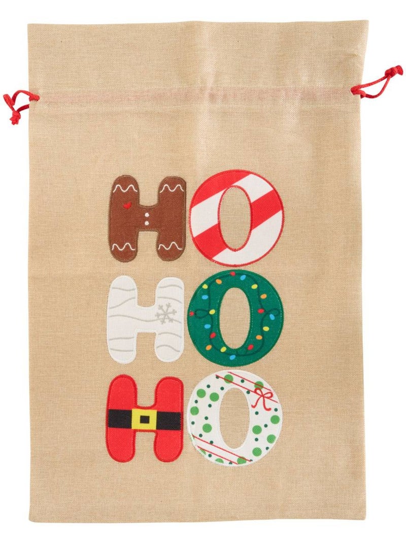 Sac de noël en jute motif ho ho ho Beige - Kiabi