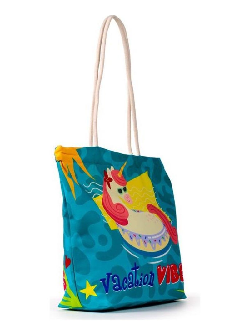 Sac de plage 41 x 55 cm Licorne a la plage Bleu - Kiabi