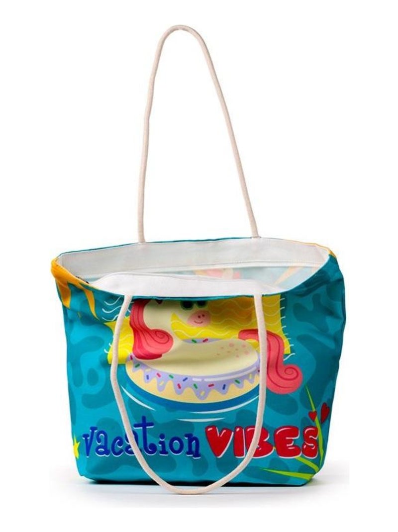 Sac de plage 41 x 55 cm Licorne a la plage Bleu - Kiabi