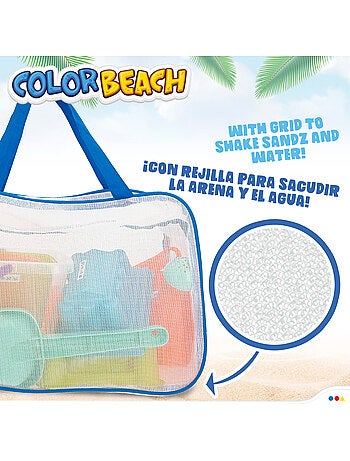 Sac de plage avec seau et accessoires color beach
