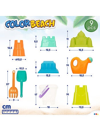 Sac de plage avec seau et accessoires color beach