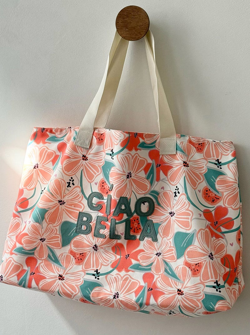 Sac de plage Fleur Ecru - Kiabi