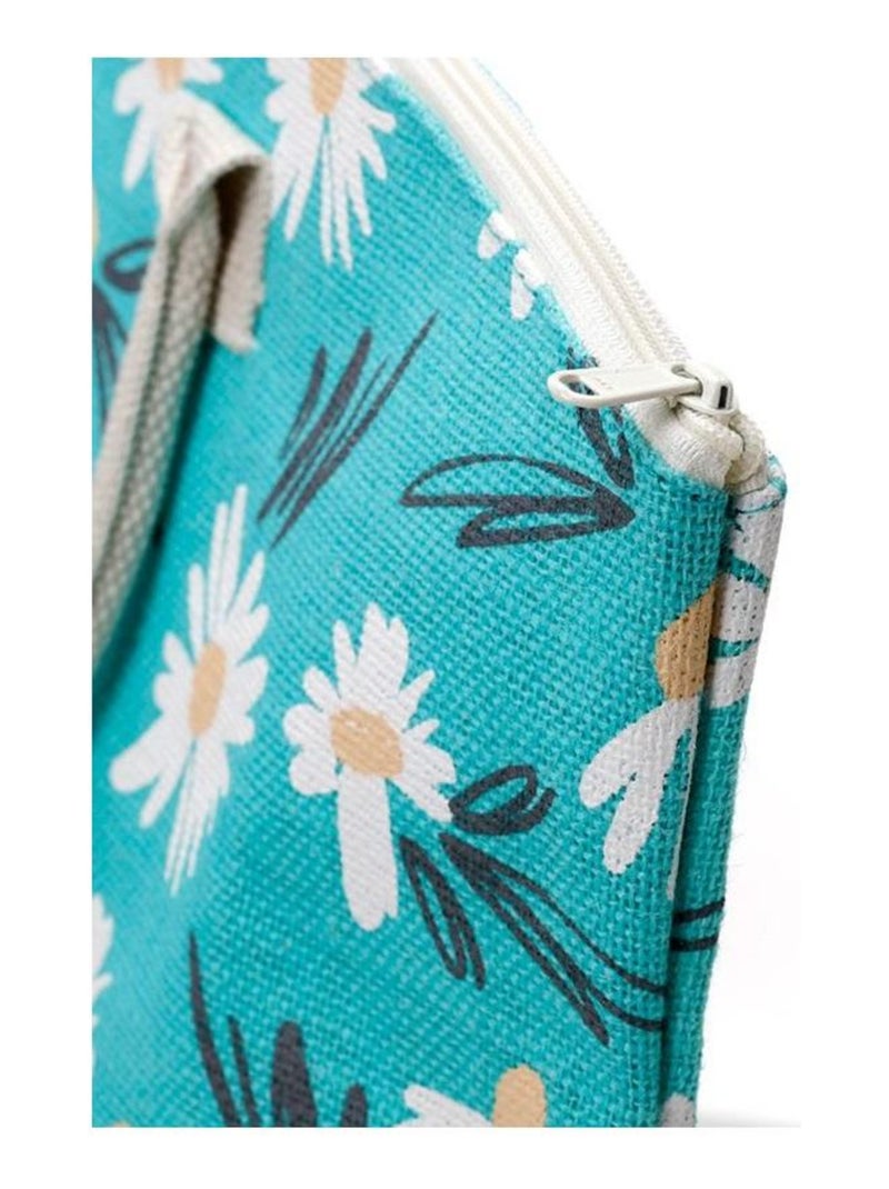 Sac de plage jute 41 x 53 cm Marguerites Bleu - Kiabi