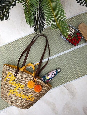 Sac de plage POP PLAYA en jonc de mer tressée avec pompoms