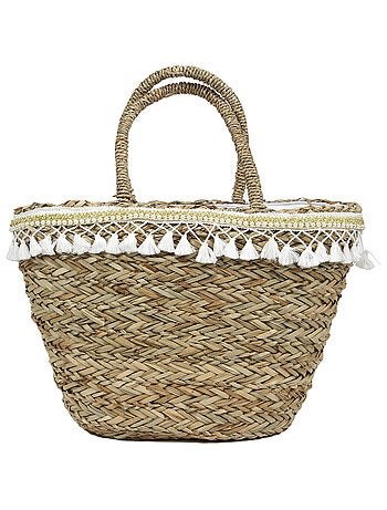 Sac de plage POP PLAYA en jonc de mer tressée et perles nacrées