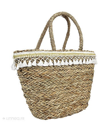 Sac de plage POP PLAYA en jonc de mer tressée et perles nacrées