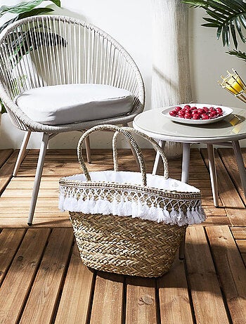 Sac de plage POP PLAYA en jonc de mer tressée et perles nacrées