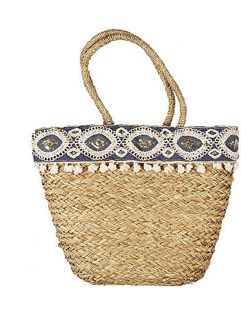 Sac de plage POP PLAYA en paille de blé tressée et macramé