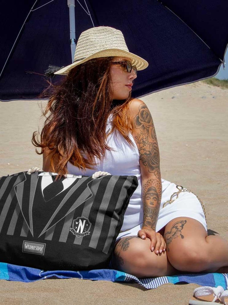 Sac de Plage Soleil - Mercredi Uniform - Noir - Taille Unique Noir - Kiabi
