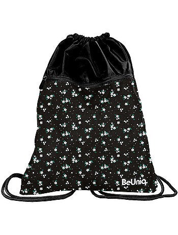 Sac de sport à cordon floral noir CMP – 45 x 34 cm avec poche zippée