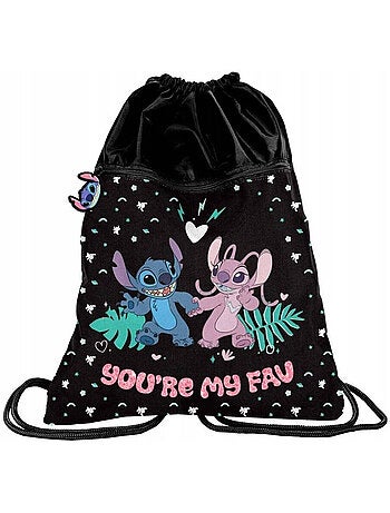 Sac de sport à cordons 'Lilo & Stitch' – Poche zippée – L 45x34 cm