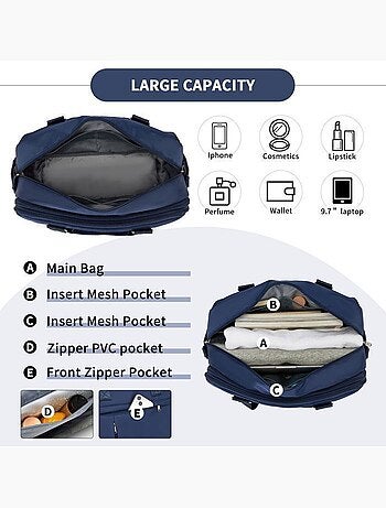 Sac de voyage 24x28x43 cm grande capacité bandoulière trolley