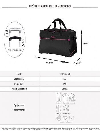 Sac de voyage avec roulettes 64L 65.50cm