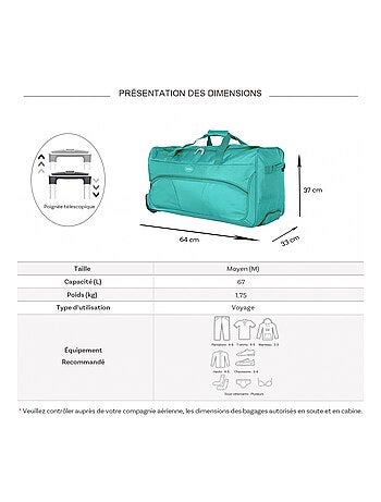Sac de voyage avec roulettes 67L 64cm
