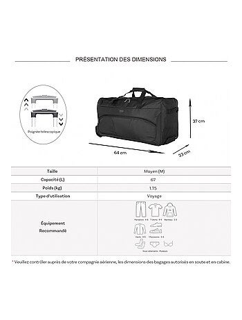 Sac de voyage avec roulettes 67L 64cm