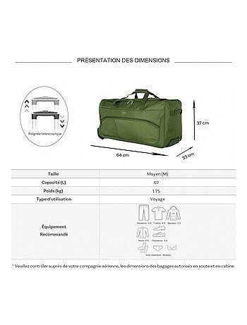 Sac de voyage avec roulettes 67L 64cm