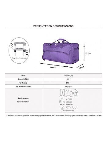Sac de voyage avec roulettes 67L 64cm