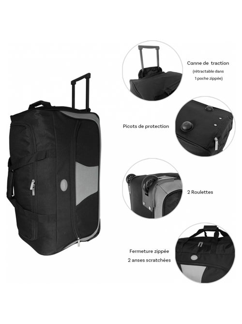 Sac de voyage avec roulettes 70L  64cm - Kiabi