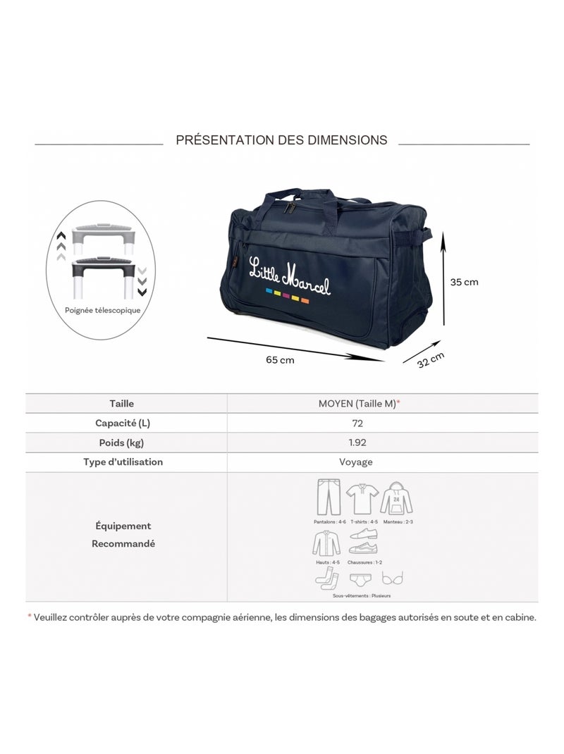 Sac de voyage avec roulettes 72L  65cm Bleu - Kiabi