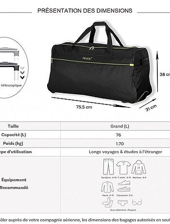 Sac de voyage avec roulettes 76L 75.50cm