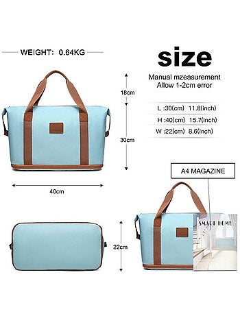Sac de voyage duffel 40x22x30 cm sec/humide avec trousse - kono