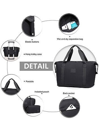 Sac de voyage pliable 36 l sangle trolley avec trousse - kono
