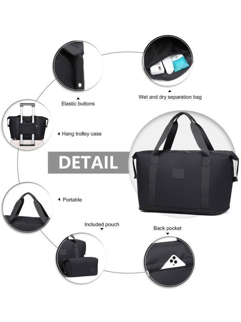 Sac de voyage pliable 36 l sangle trolley avec trousse - kono Noir - Kiabi