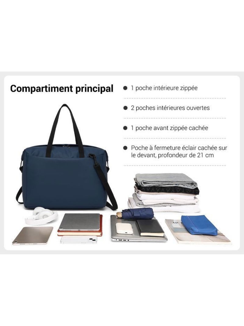 Sac de voyage pliable 40x20x30 cm ultra léger sangle valise - kono Bleu - Kiabi