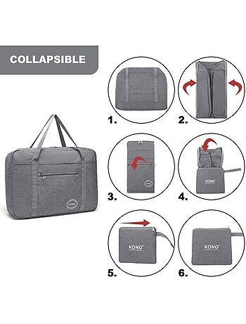 Sac de voyage pliable 45x32x14 cm imperméable multi-poches - kono