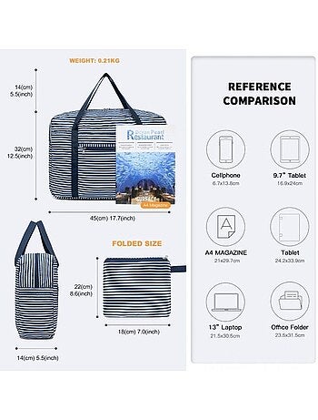 Sac de voyage pliable cabine sous le siège 45x32x14 cm - kono
