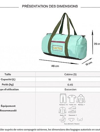 Sac de voyage week-end 18L et sport sans roulettes